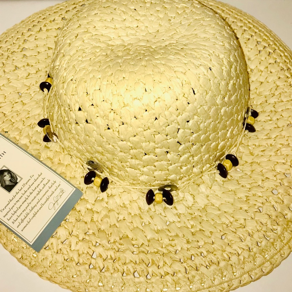 NWT Retro 90s/Y2K Jacklyn Smith Straw Woven Summer WideBrim Floppy Hat Tan/Beige